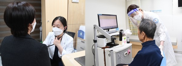 명지성모병원이 만성폐쇄성폐질환·천식 적정성 평가에서 1등급을 획득한 가운데, 호흡기질환 전문의 조민주 과장(사진 왼쪽)이 환자를 진료하고 있다.
