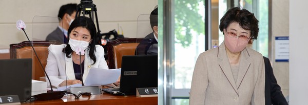 왼쪽부터 더불어민주당 신현영 의원, 김승희 보건복지부장관 후보자(연합)