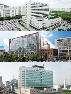 (위쪽부터) 한림대성심병원, 한림대강남성심병원, 한림대동탄성심병원
