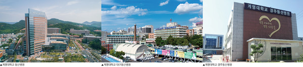사진 왼쪽부터 계명대 동산병원, 대구동산병원, 경주동산병원 전경