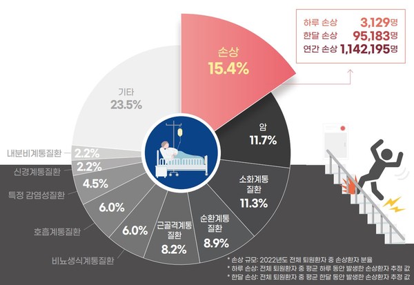 전체 퇴원환자 중 손상 규모(2022년)